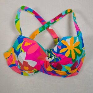 Bleu Rod Beattie Multi Color Floral Print Underwire Bikini Swim Top 34D